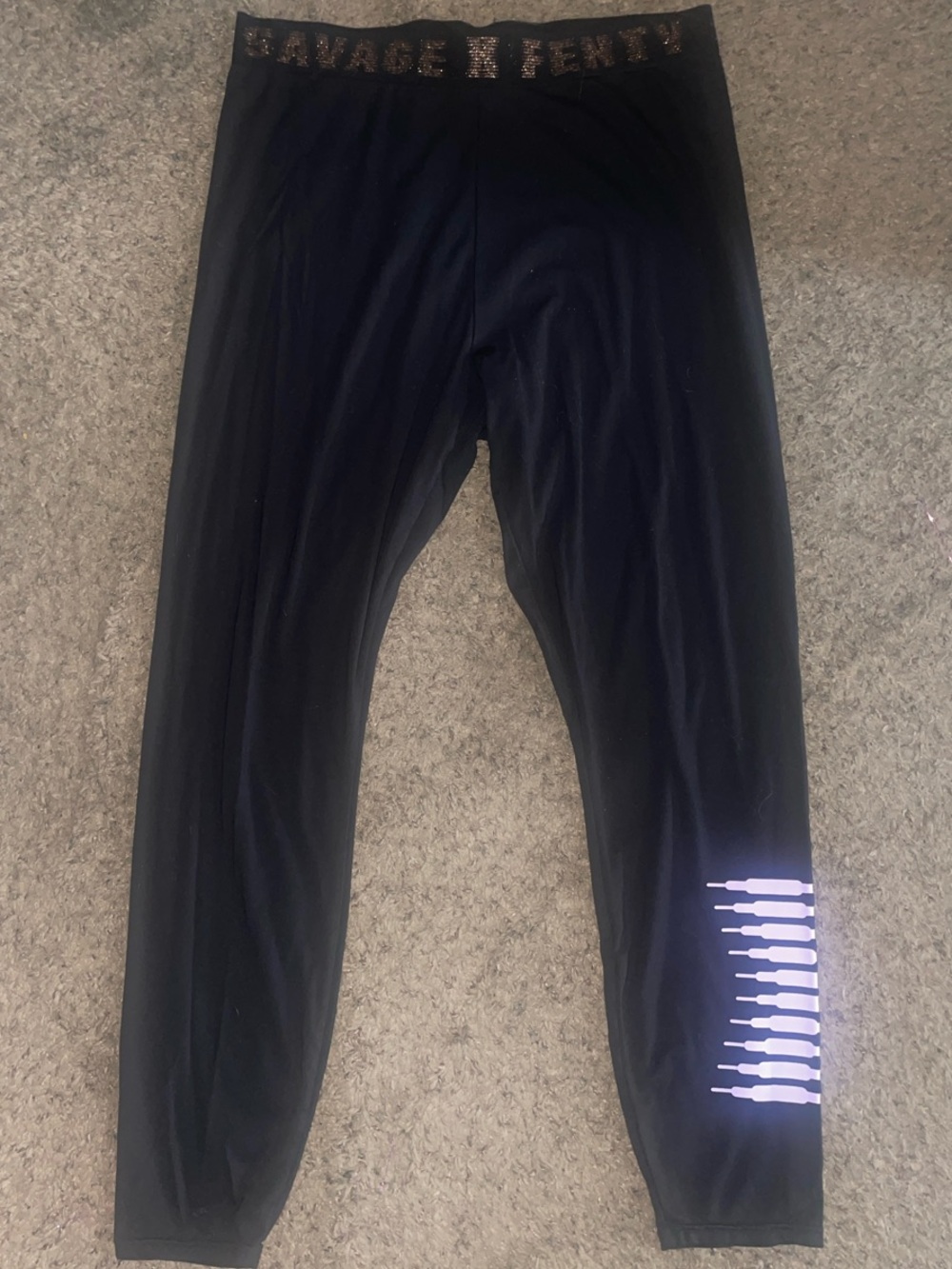 Savage X Fenty Black and Purple Logo Waistband leggings